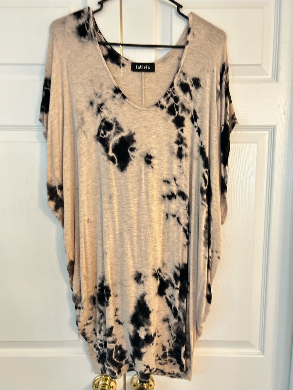 Fab’rik Women’s Beige Tie Dye Print V-Neck Cape Tunic Blouse Shirt Size L